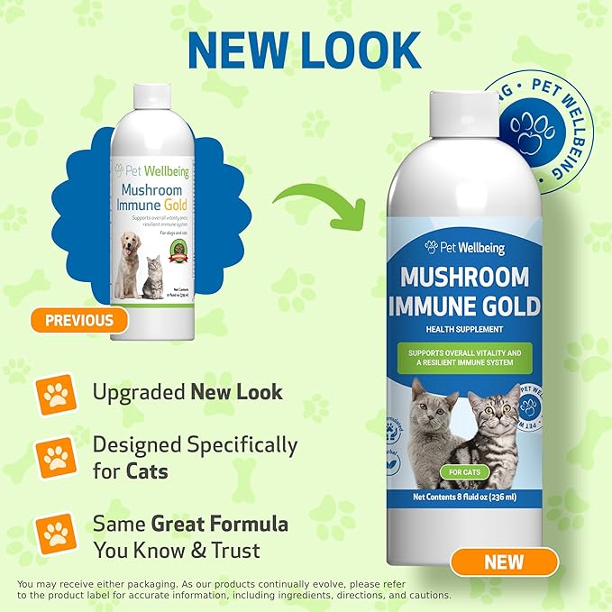 Pet Wellbeing Mushroom Immune Gold for Cats - Holistic Immune Support with Reishi, Maitake, Turkey Tail, and Milk Thistle - Veterinarian-Formulated Functional Mushroom Supplement 8 oz (237 ml)