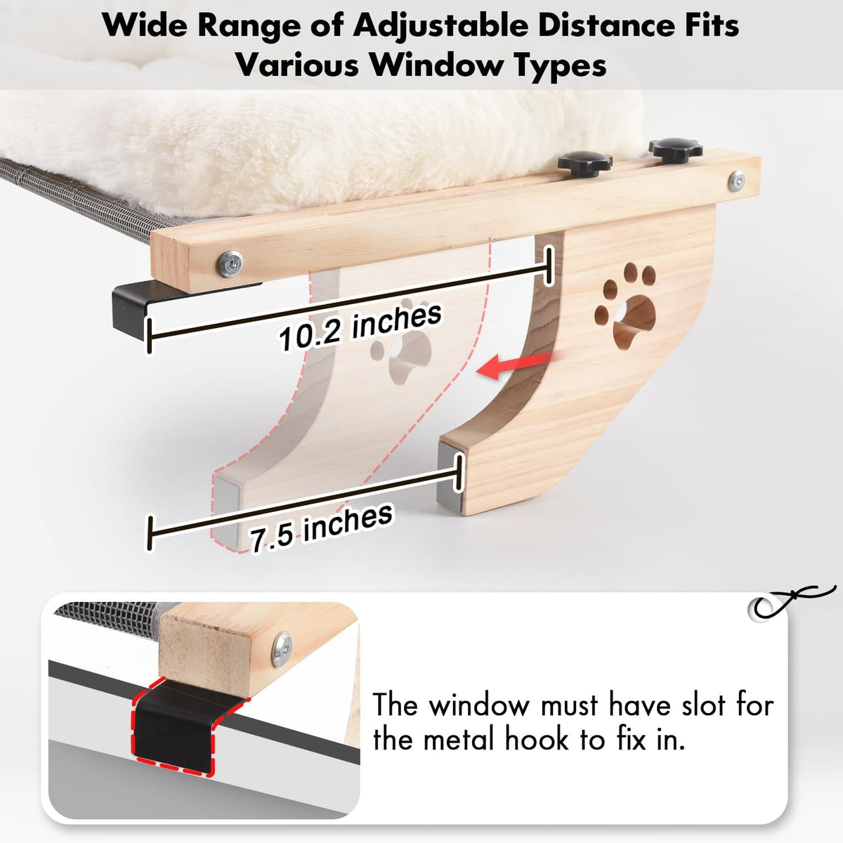 AMOSIJOY Cat Sill Window Perch Sturdy Hammock Window Seat with Cushion Cover, Wood & Metal Frame for Large Cats, Easy to Adjust Cat Bed for Windowsill, Bedside, Drawer and Cabinet (XL)