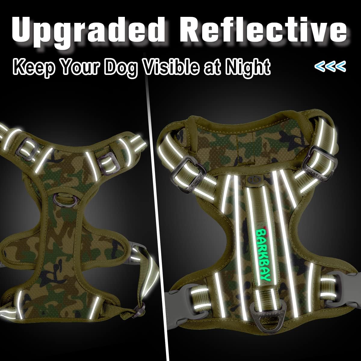 BARKBAY Dog Harness No Pull with ID Tag Pocket - Heavy Duty, Reflective, Easy Control for Large Dogs(Camo,M)