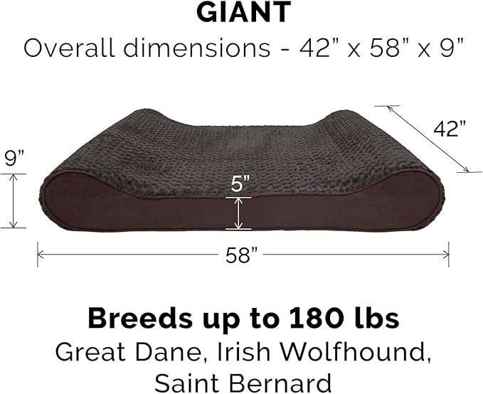 Furhaven Orthopedic Dog Bed for Extra Large Dogs w/ Removable Washable Cover, For Dogs Up to 180 lbs - Ultra Plush Faux Fur & Suede Luxe Lounger Contour Mattress - Chocolate, Giant/XXXL