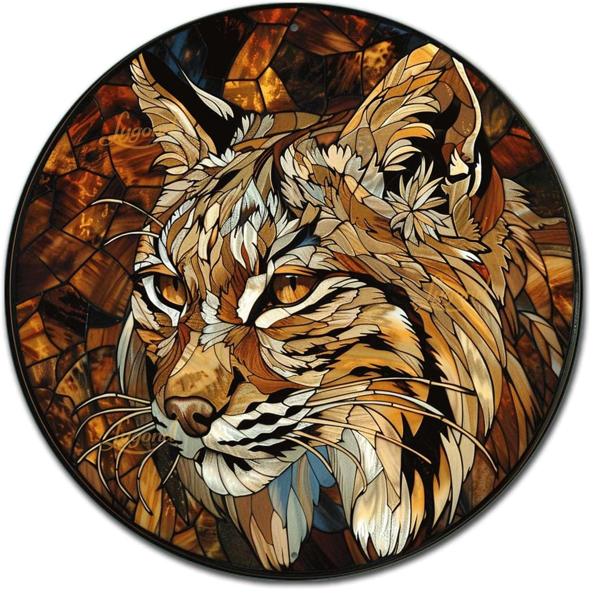 Lygond Aluminum Circular Stained Glass Bobcat Restroom Sign, 88 Inches