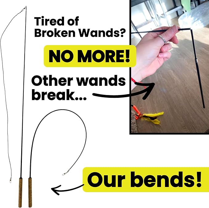 Forever Stick - The Unbreakable Cat Teaser Wand, Extra Long Durable Interactive Toy for Indoor Cats, Cat Fishing Pole Toy for Bored Indoor Adult Cats, Feather String Toy On Stick Enrichment