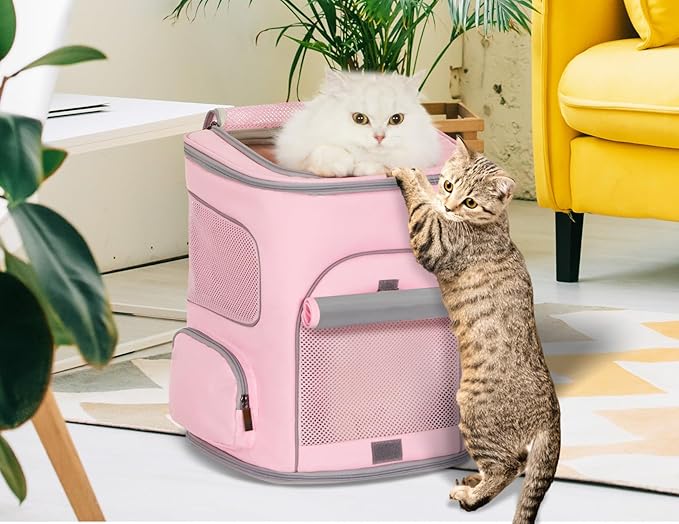 PETSFIT Pet Carrier Backpack with Upgraded Waist Protection, Cat Carrier Backpack Designed for Small Dogs/Cats, Fully Ventilated Collapsible Dog Backpack for Outdoor Traveling Hiking Camping, Pink