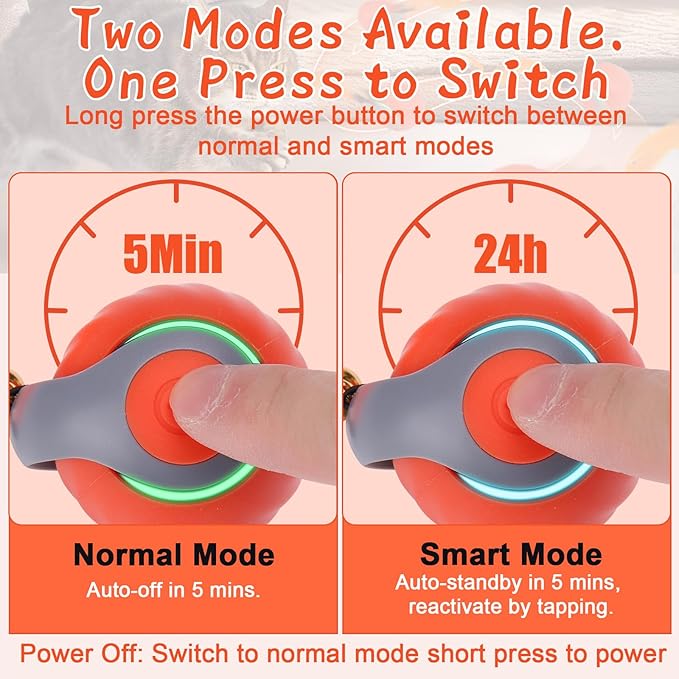BABORUI Interactive Cat Toy Ball - Automatic Interactive Cat Toys for Indoor Cats with 3 Tails, 2 Speeds Rechargeable Enrichment Toys for Small/Medium/Large to Keep Them Busy (Orange)
