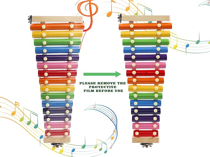 Dnoifne Colorful Bird Xylophone Toy, Funny Xylophone Toy with 16 Metal Keys, Cage Accessories for Chicken Chick Birds Parrots Parakeets Cockatiels Budgies Love Birds