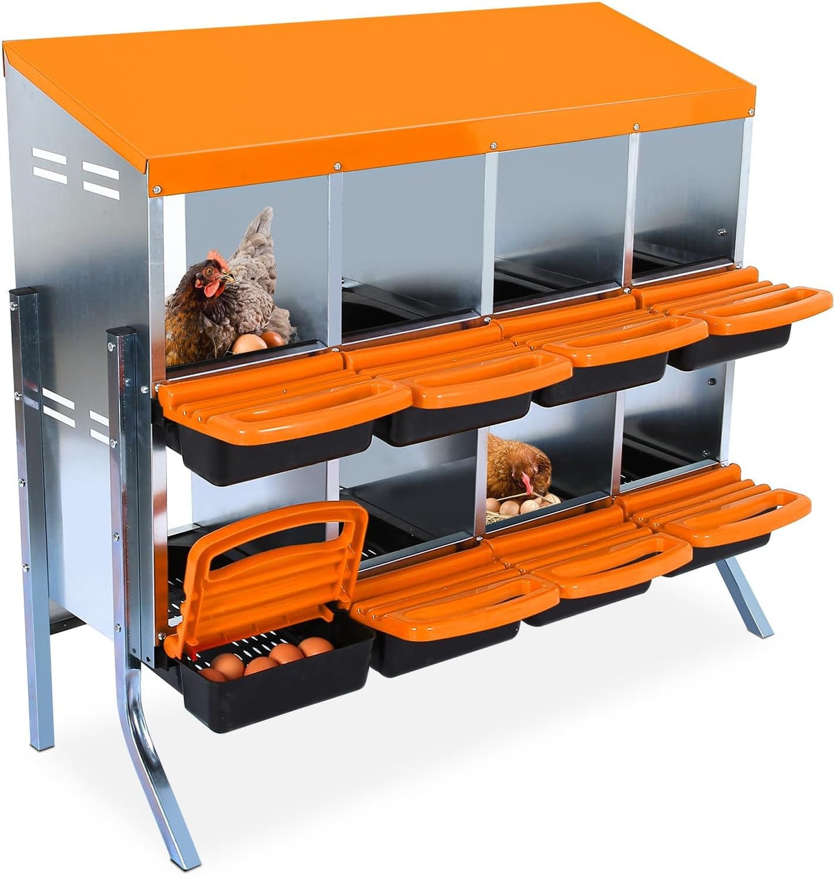 Chicken Nesting Box, 8 Hole 2 Layer Hen Nest Boxes with Legs, Roll Away Eggs Laying Boxes,Cleanable Pull Out Hen Roosting Boxes