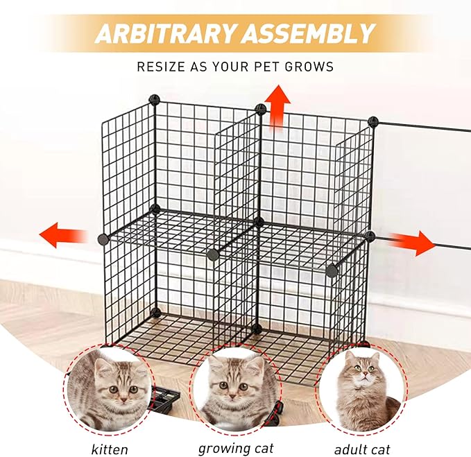 Large Cat Cage,Cat Cage Enclosure Indoor DIY Cat Playpen Detachable Metal Wire Kennels Crate Large Exercise Place Ideal, for 1-4 Cats,Ferret, Chinchilla, Rabbit, Small Animals