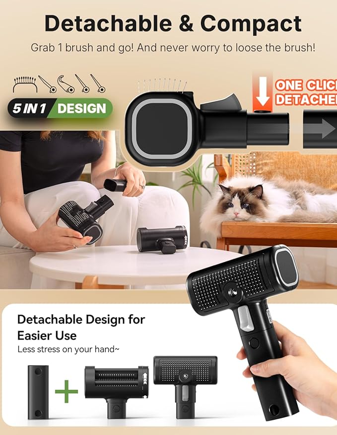5-in-1 Cat Hair Brush, Dog Grooming Steam Comb for Long Short Haired Indoor Cats Spritz Comb for Deshedding, Detangling, Pet Brush for Kitten Rabbit Massage, with 3 Essence Liquid