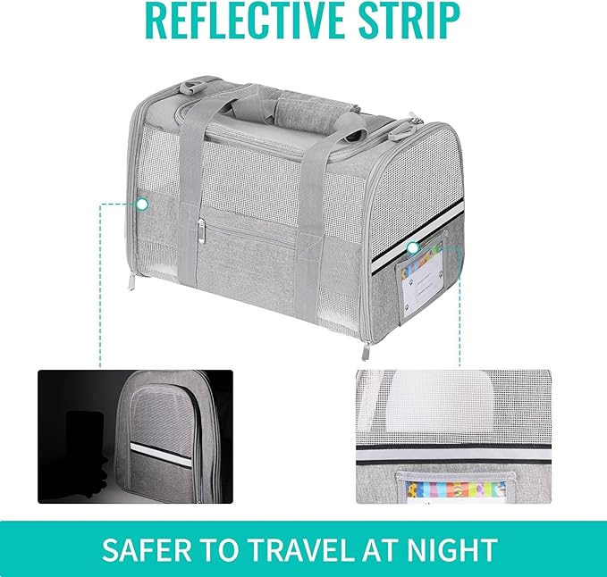 Large Cat Carrier Dog Carrier, Pet Carrier for 2 Cats Large Cats, Dog Carrier for Medium Small Dogs, Collapsible Soft Sided Pet Carrier for Dogs Puppy of 25 Lbs, Grey