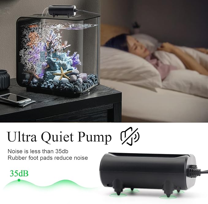 AQQA Aquarium Air Pump,3.5W 5W Dual Outlet Oxygen Pump with 2 Air Stone,Adjustable Air Valve Quiet Bubbler Pump,Up to 160 Gallon Fish Tank (5w)