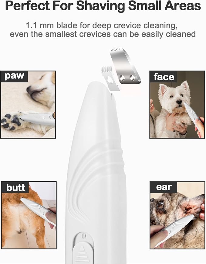 LEYOUFU Dog Paw Trimmer for Grooming, Cordless Electric Small Pet Grooming Clippers Hair Trimmer for Dogs Cats, Low Noise for Trimming Pet's Hair Around Paws, Eyes, Ears, Face, Rump (White)