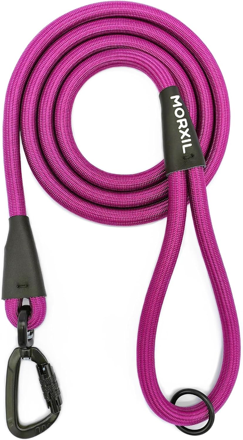 Rope Dog Leash, 6 Foot Heavy Duty Dog Leash with Aviation Aluminum Auto Locking Carabiner, Strong Nylon Pet Lead for Small, Medium, Large Dogs (Rose Red, 6FT)