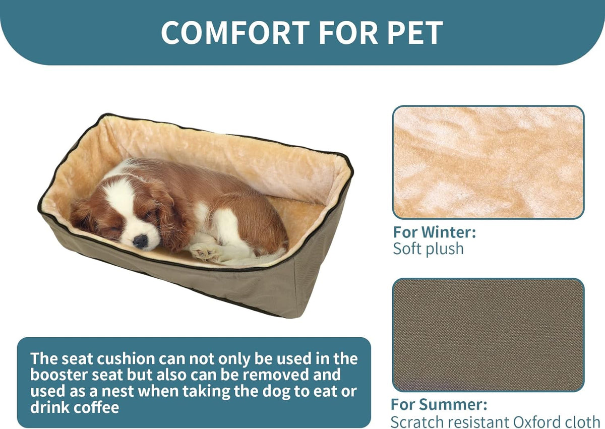 Petsfit Dog Booster Seat For 2 Small Dogs or Medium Dog up to 45 lb, Large Dog Car Seat With 2 Big Pockets for Cars, Trucks and SUVs (Large, Dark Brown)