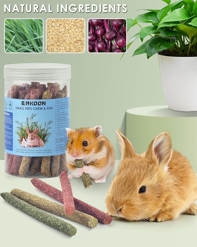ERKOON 38Pcs Timothy Hay Sticks, Guinea Pig Toys, Rabbit Chew Toys for Teeth Natural Molar Sticks Rabbits Treats for Bunnies, Chinchilla, Guinea Pigs, Gerbil, Hamster