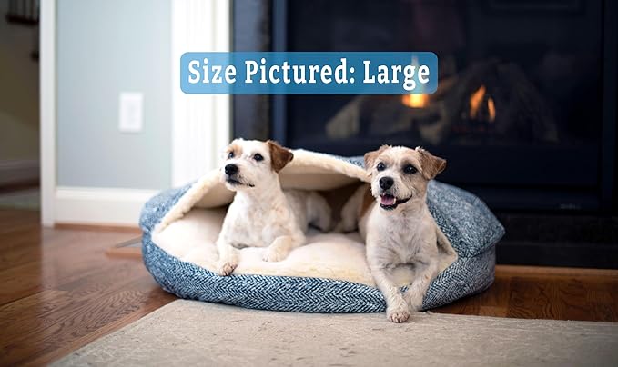 Snoozer Luxury Cozy Cave Dog Bed - Indoor Dog Bed with Cover Cave, Covered Calming Burrow for Small & Medium Sized Pets with Blanket Attached, Enclosed, Washable - Large, Palmer Indigo