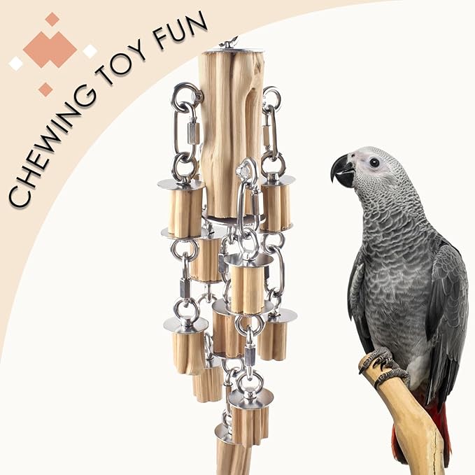 KATUMO Parrot Toys for Large Birds with Detachable Parts, 304 Stainless Steel and Natural Hardwood Chew Toy for Macaw, Cockatoo, African Greys, Medium to Large Parrots, Safe and Durable