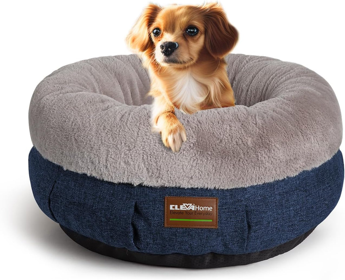 ClevaHome Cozy Cat Bed - Ultra-Soft Plush Pet Bed with Raised Sides and Anti-Slip Base, Comfortable Round Bed for Small Pets up to 11 lbs