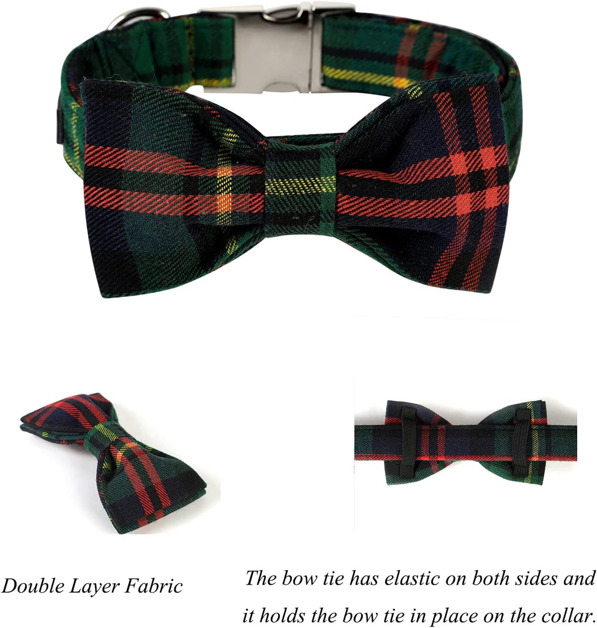 Lionet Paws Christmas Dog Collar with Bowtie Durable Adjustable Handmade Comfortable Bow Tie Dog Collar Green with Metal Buckle for XL Dogs,Girl Boy,Party,Festival,Holiday Style,Neck 16-26in
