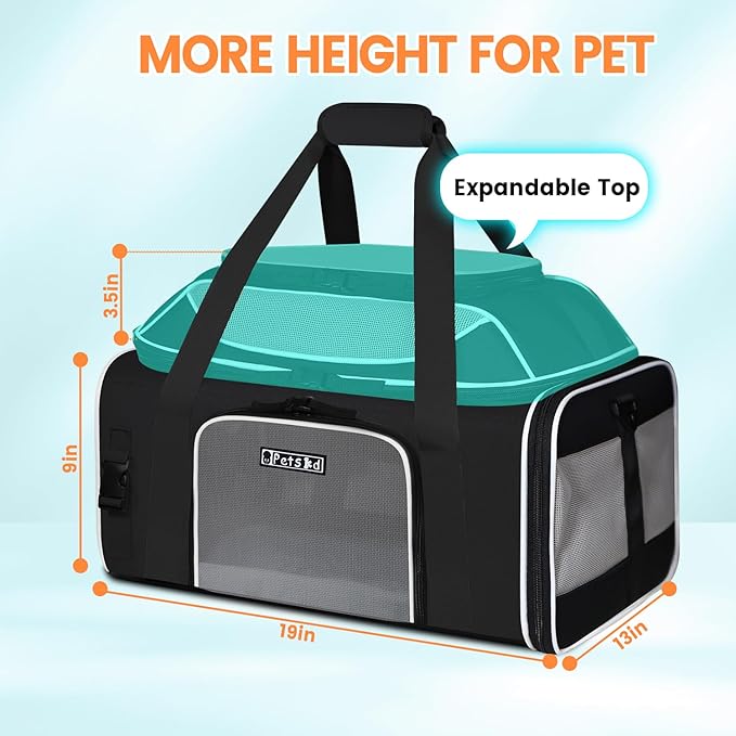 Petskd Top-Expandable Pet Carrier with Wheels 19x13x9 Inches Southwest Allegiant Airlines Approved, Soft-Sided Carrier for Small Dog Under 12 lbs and Large Cat Under 15 lbs(Black)