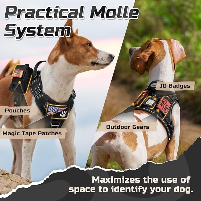 rabbitgoo Tactical Dog Harness for Large Dogs, No Pull Military Service Vest with Handle & Molle, Easy Control for Training Walking, Adjustable Reflective Straps, Black, XL