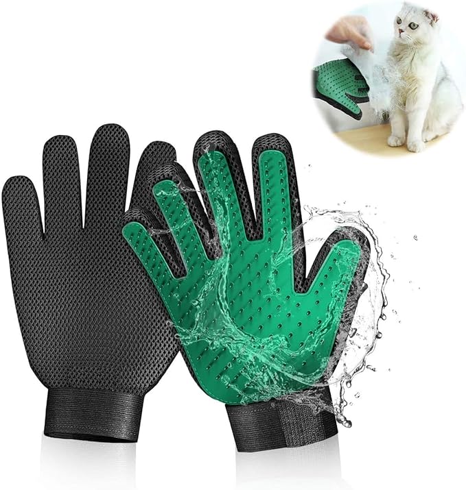 Gentle Deshedding Pet Grooming Mitt - Efficient Hair Remover Brush for Dogs, Cats, Horses with Long & Short Fur (1 Pair)