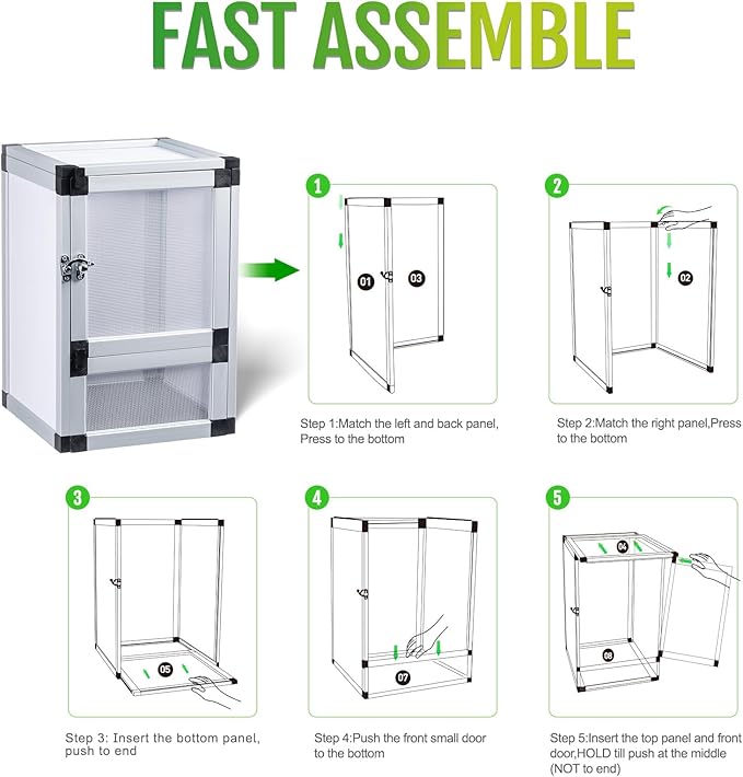 8" x 8" x 12" Bright White Reptile Cage, Rainforest Habitat with Screen Door, Ventilated Terrarium for Lizards, Frogs, Snakes, Easy Assembly