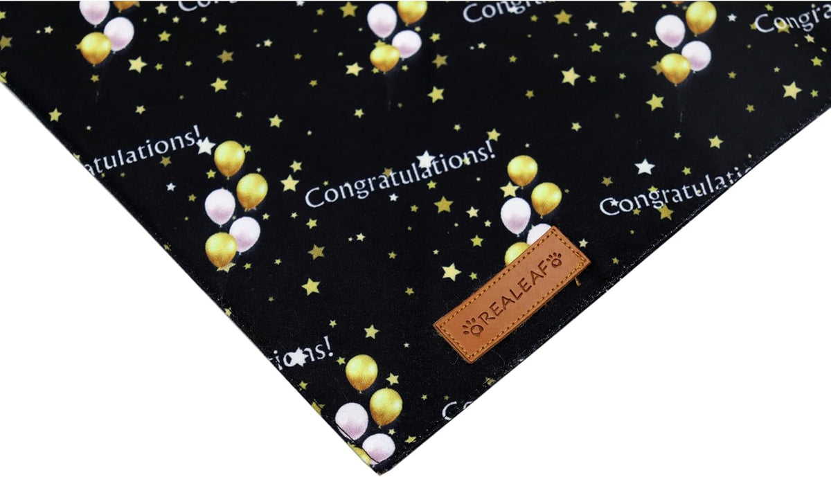 Realeaf Graduation Dog Bandanas 2 Pack, Reversible Pet Scarf for Boy and Girl, Premium Durable Fabric, Holiday Bandana for Small Medium Large and Extra Large Dogs (Graduation, Small)