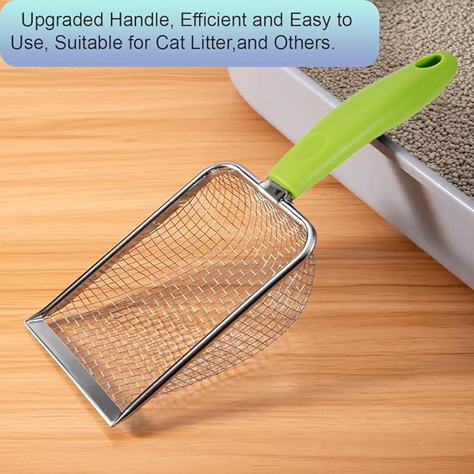 3PCS Cat Litter Scoop, Reptile Stainless Steel Fine Mesh,Litter Cleaner Corner Scoop Sand Sifter (Black-Green-Red)