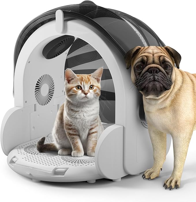iPettie Automatic Hair Dryer Box for Cats and Small Dogs, Foldable and Large Capacity, 8 High-Velocity Fans, 360° Airflow, Temperature Control, 4-Speed Settings and Timer, 16 Gallons