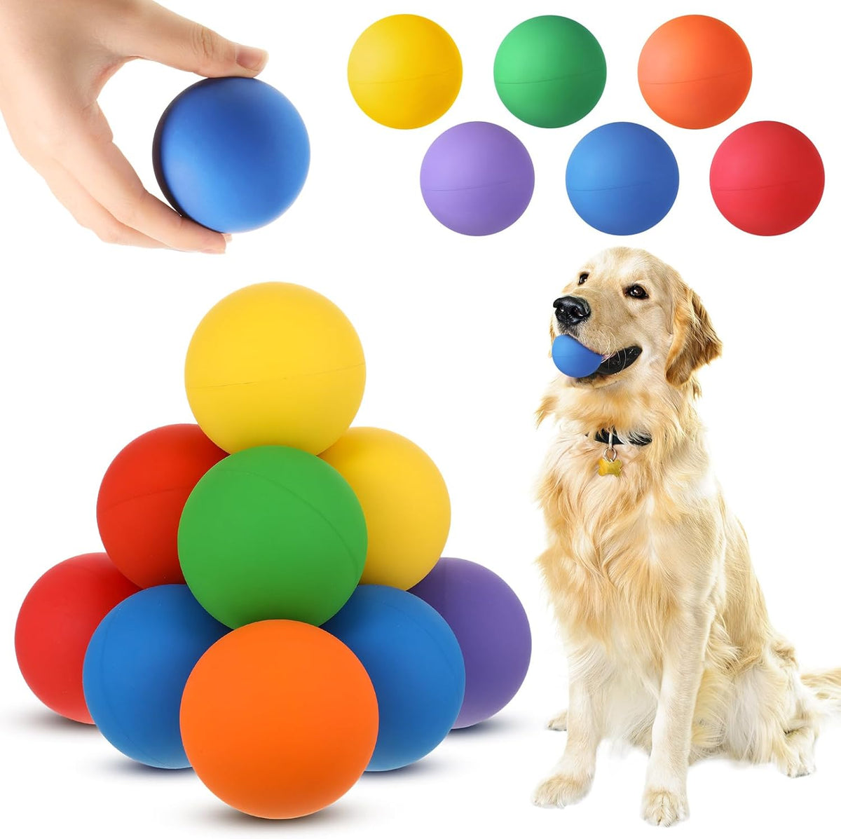 Shappy 12 Pieces Rubber Dog Tennis Balls for Dog Colorful Catching Pet Balls for Fetch Training 2.4 Inch Interactive Bounce and Floatable Toy for Park Beach