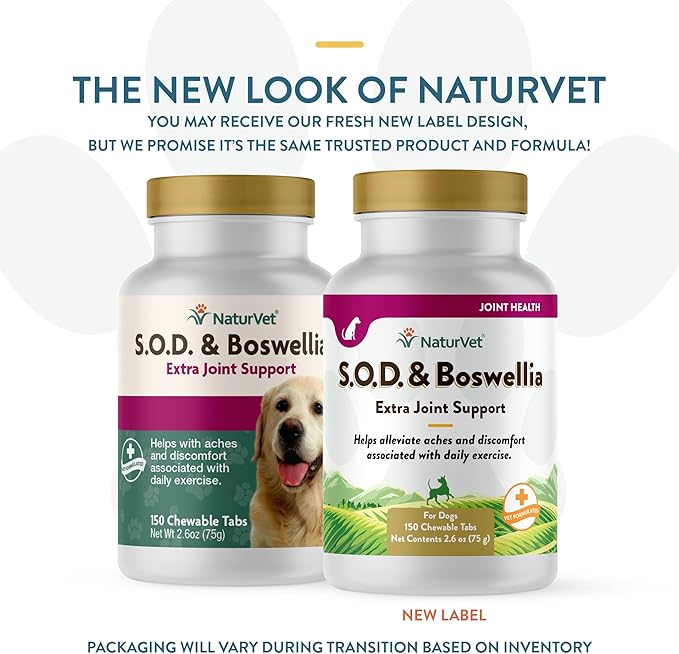 NaturVet S.O.D. & Boswellia Extra Joint Support Dog Supplement – Dog Hip Supplement – Helps Alleviate Aches, Pain – for Dog Flexibility, Healthy Joint Function – 150 Ct. Chewable Tablets