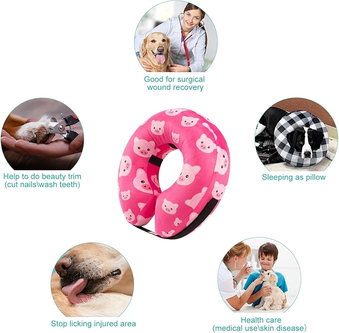 CuteBone Inflatable Dog Cone with Removable Soft Fleece Covers for Small/Medium/Large Dogs and Cats Neck Donut Collar After Surgery GWB01L