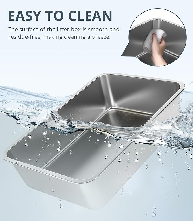 Stainless Steel Cat Litter Box, 4in Shallow Litter Box for Senior Cats and Kittens, Extra Large Metal Litter Pan Nonstick Odor Control Anti-Corrosion