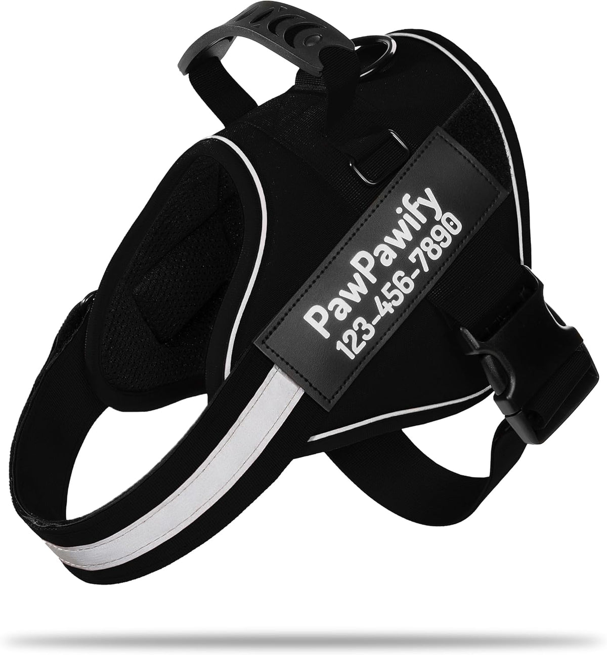 PawPawify Custom No Pull Dog Harness with Name and Phone Number, Heavy Duty Personalized Pet Vest to Prevent Tugging, Pulling, or Choking, Training and Walking (New Black, M (20-40 LBS))