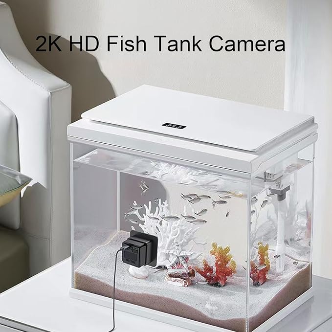 Fish Tank Camera, 2K HD Anti Glare WiFi Aquarium Pet Camera with 140 Wide Angle AI Motion Detection for Reptile Terrarium