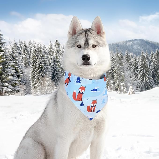 Abbylike 50 Pieces Winter Dog Bandanas Bulk Blue Snowflake Dog Bandanas for Pets Triangle Kerchief Scarf Bibs for Winter Pets Cats Party Costume Accessories (25.6 x 17.7 x 17.7)