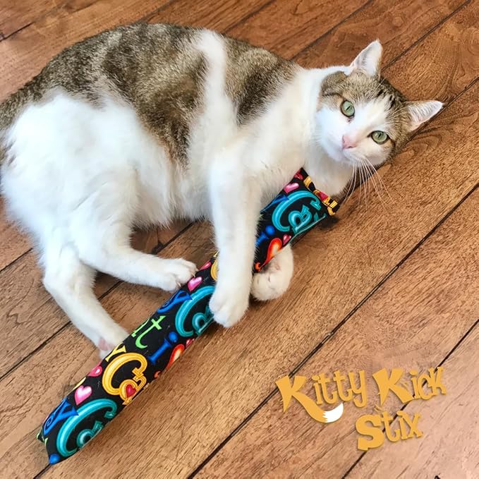 Kitty Kick Stix 15" Original Catnip Kicker Toy (Set of 2), Handmade in USA by Cat Lovers, Interactive Natural Cat & Kitten Toy, Packed with 100% Potent Catnip for All Breeds (Happy Cats)