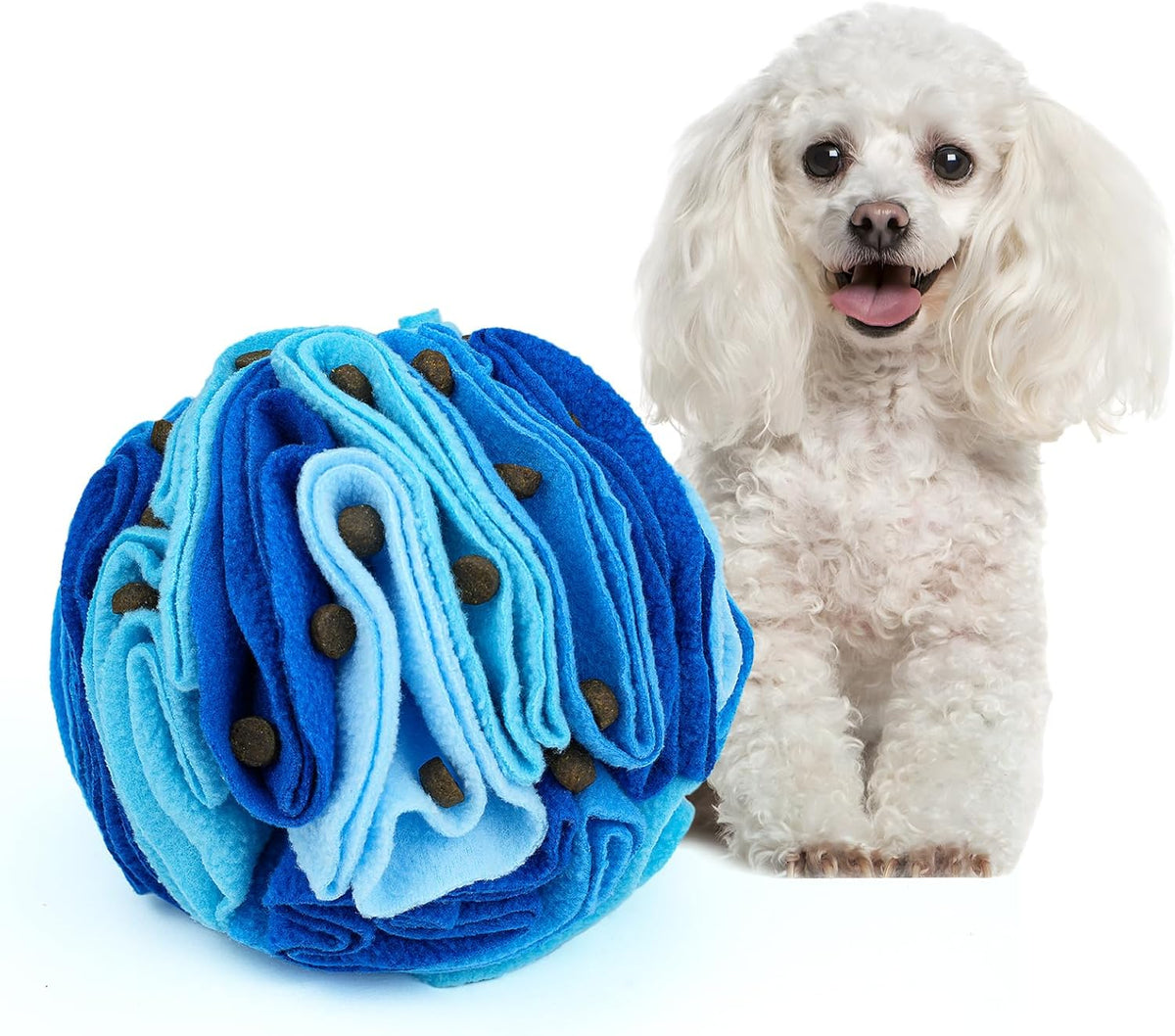 Pet Snuffle Ball, Puzzle Sniffing Interactive Dog Ball for Blind Dogs Training Stress Relief Dog Enrichment Toys Treat Machine Washable (Ocean Blue, 10cm)