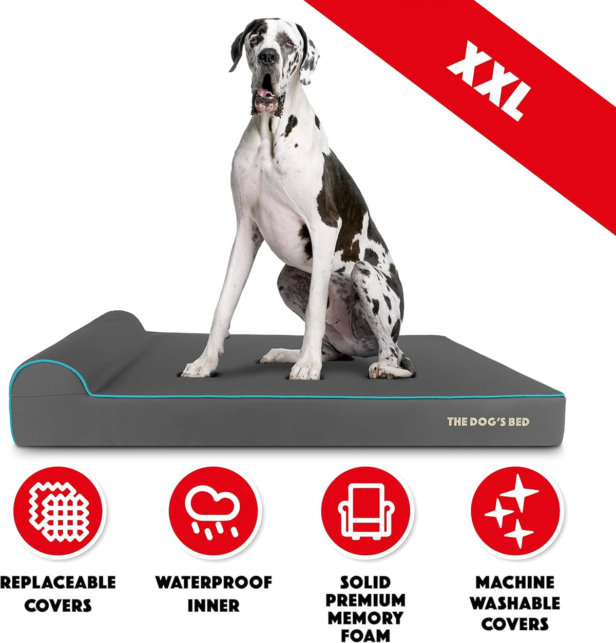 The Dog’s Bed Orthopedic Headrest Dog Bed XXL Grey/Blue 54x36, Memory Foam, Pain Relief for Arthritis, Hip & Elbow Dysplasia, Post Surgery, Lameness, Veterinary Approved, Waterproof Washable Cover