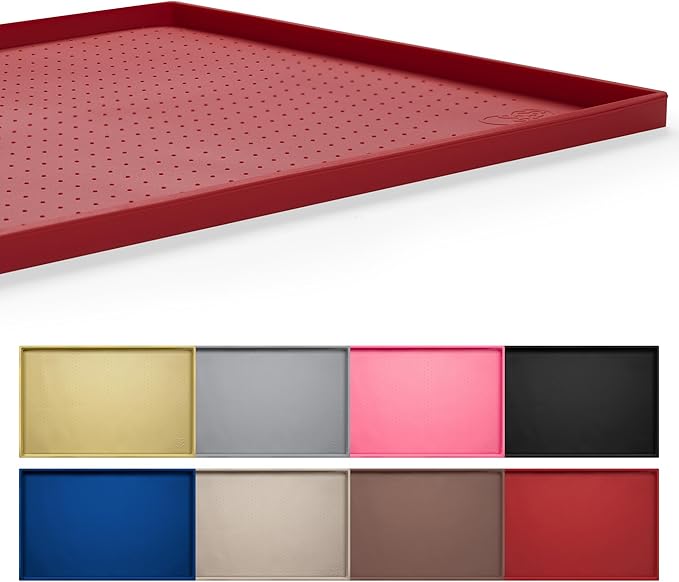 Hubulk Dog Feeding Mat,100% Waterproof Food Grade Silicone Pet Food and Water Bowl Placemat,Dishwasher, High Raised Edge to Prevent Spills,Nonslip Tray to Stop Messes on Floor (24"x16"x0.5", Red)