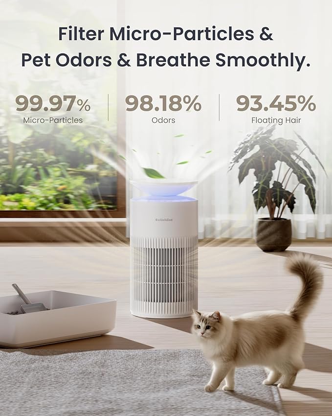 SwitchBot Air Purifier for Home up to 3620 ft², HEPA Air Purifier with Pet Mode, Washable Filter, Aromatherapy, 10 RGB Lights, Cleans Odor Pets Hair Pollen Dust Smoke, Work with Matter HomeKit Alexa