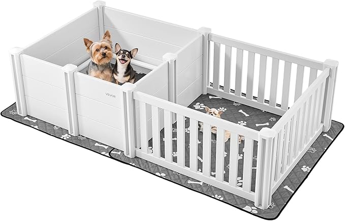 VEVOR Dog Whelping Box, 73x38x19.7 in, Plastic Dog Whelping Pen with Adjustable Height Door, Puppy Playpen with Waterproof Pee Pad, Easy to Clean, Durable Indoor Pet Birth Kit for Medium Sized Dogs