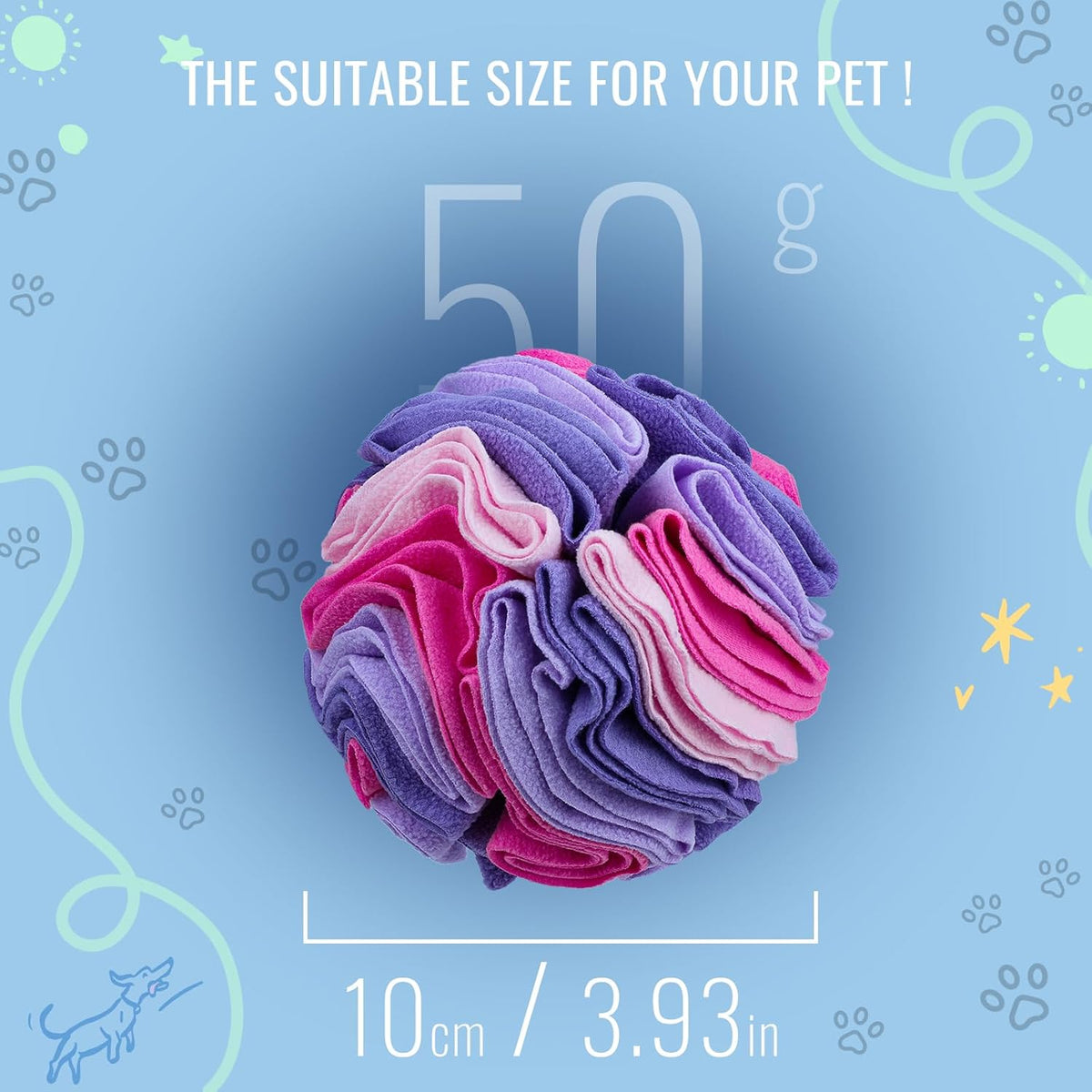 Pet Snuffle Ball, Puzzle Sniffing Interactive Dog Ball for Blind Dogs Training Stress Relief Dog Enrichment Toys Treat Machine Washable (Pink and Purple, 10cm)