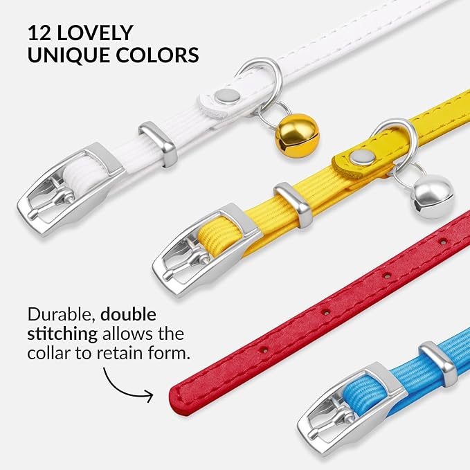 CollarDirect Leather Cat Collar with Bell - Kitten Collar, Small and Big Cat Strap for Boy Cats, Girl Cats with Safety Elastic Strap (Neck Fit 6"-7", Red)