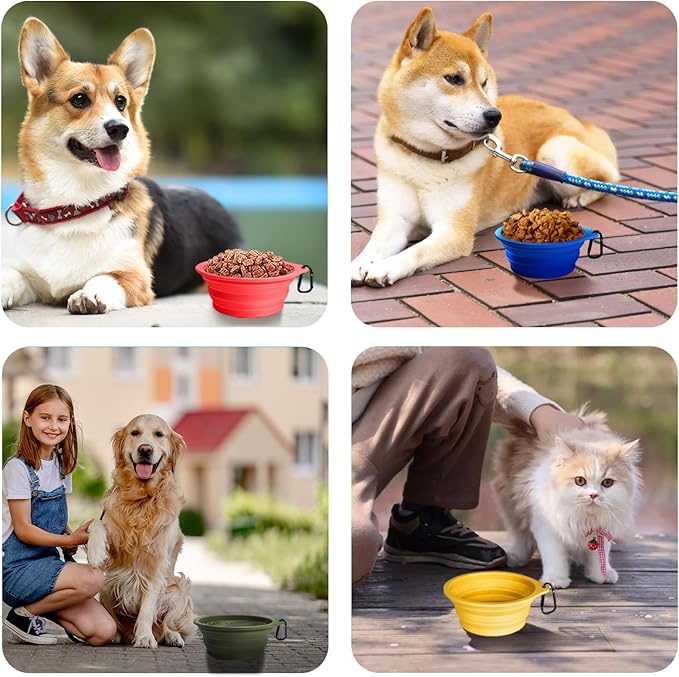 PetBonus 2-Pack Large Silicone Collapsible Dog Bowls, 34oz/1000ml BPA Free Portable Foldable Travel Bowl for Pet Cat, Food Water Feeding Dish for Camping with 2 Carabiners (Orange, Yellow)
