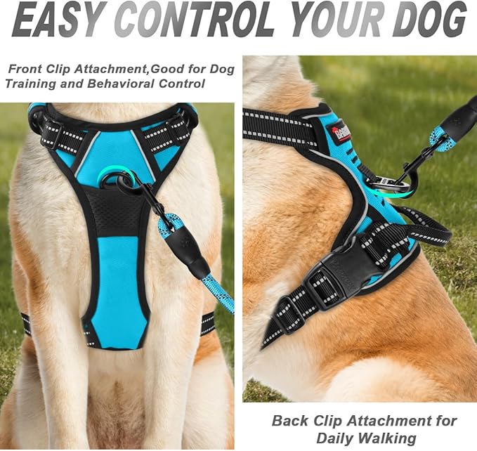 BARKBAY No Pull Dog Harness Front Clip Heavy Duty Reflective Easy Control Handle for Large Dog Walking(Blue,M)