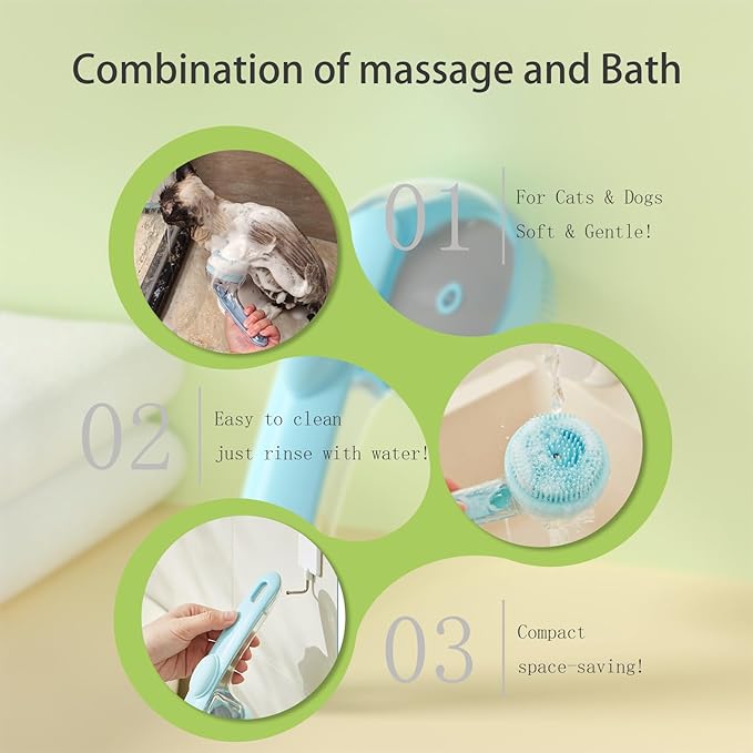 (4PCS) Pet Bath Brush,2025 New 2 in 1 Dog Bath Brush,Dog Shampoo Brush Bubble Maker,Bathing Dogs Grooming Massage Brush for Long & Short Haired Dogs & Cats,with Built-in Shampoo Dispenser(Blue)