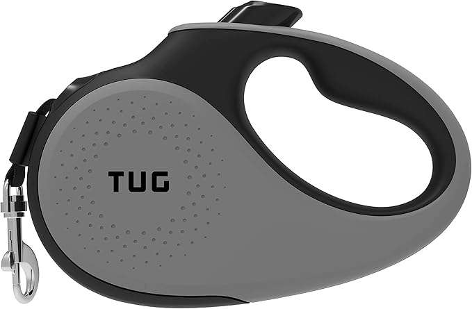 TUG 360° Tangle-Free Retractable Dog Leash with Anti-Slip Handle | 16 ft Strong Nylon Tape | One-Handed Brake, Pause, Lock (Large, Grey)