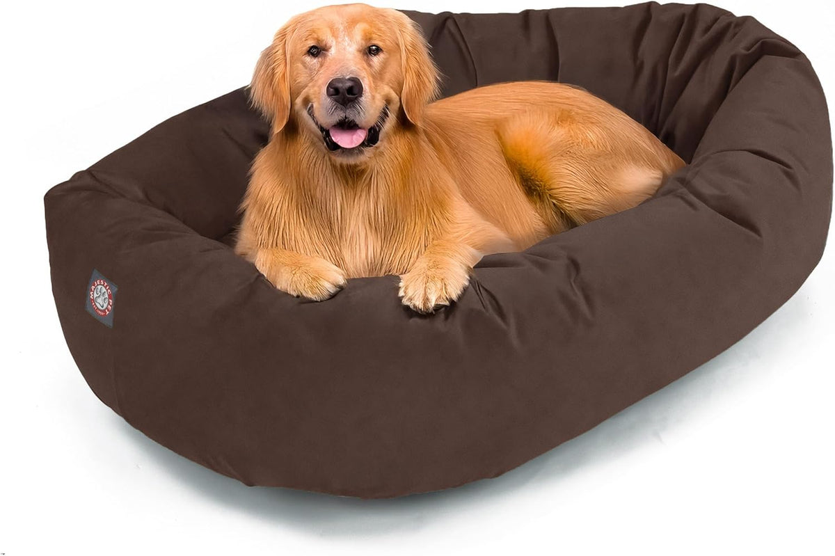 Majestic Pet 40 Inch Suede Shredded Memory Foam Mix Calming Large Dog Bed Washable 40 x 29 x 9 (Inch) - Cozy Soft Round Donut Dog Bed with Spine for Head Support - Pet Bed Chocolate