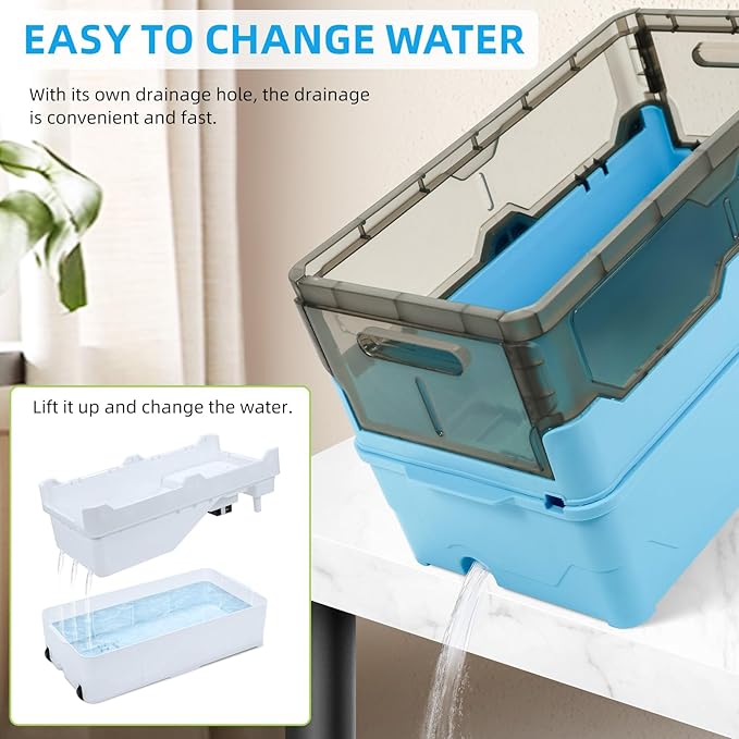 Turtle Tank kit with Filter+Water Pump+Heat lamp, Wheels, Easy to Move, Imitate The Natural Flows, Suitable for Small Turtle Horned Frog Hermit (M, Blue)